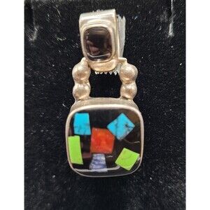 Chunky 925 Mexico Pendant with Onyx & Multi Stone Inlay Turquoise